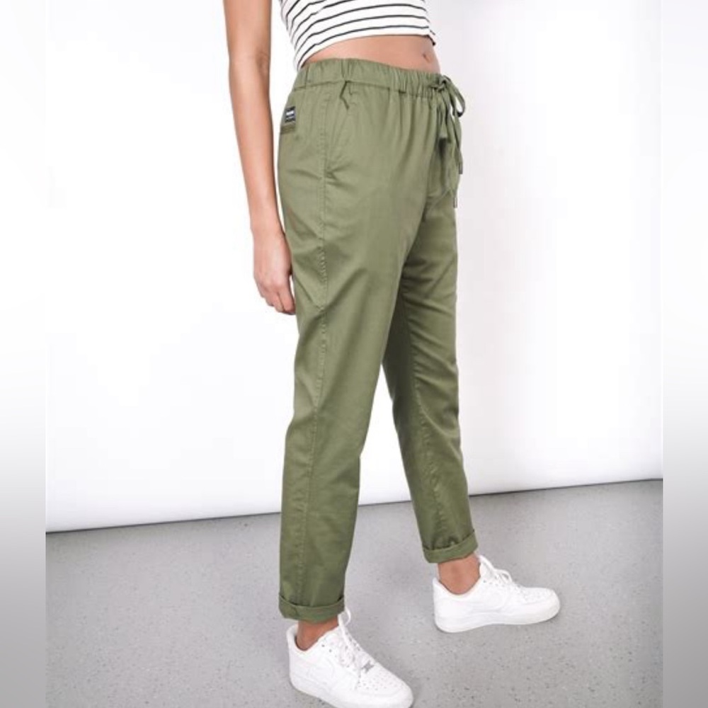 Wildfang Essential Drawstring Trousers Size S (unisex) Olive Green